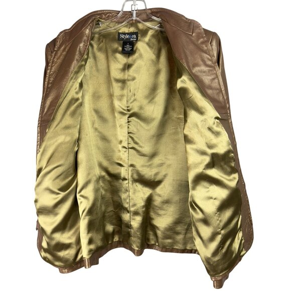 Style & Co.Petite Genuine Metallic Leather Jacket  Womens L Antique Gold Lined - Picture 3 of 10